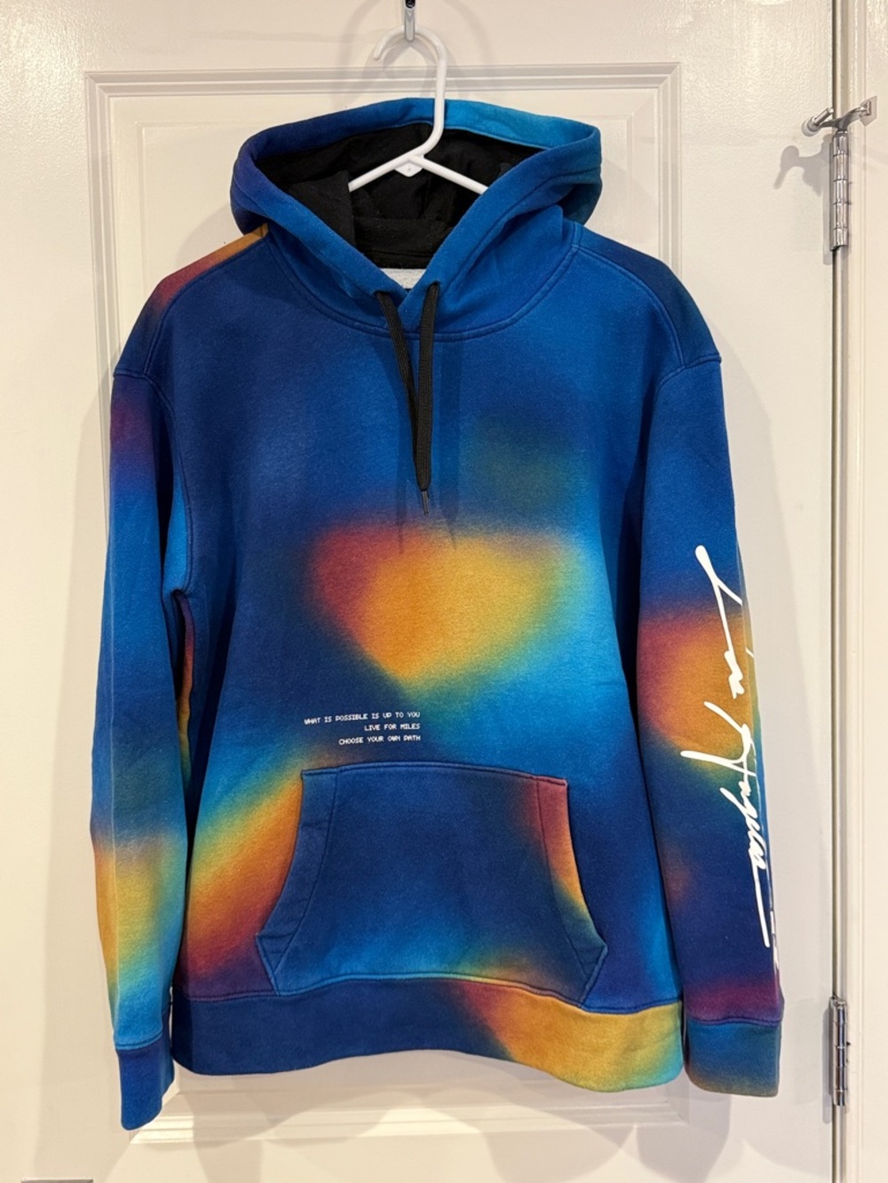 Men's Blue Multi-Color Hooded Sweatshirt - Casual Pullover Hoodie